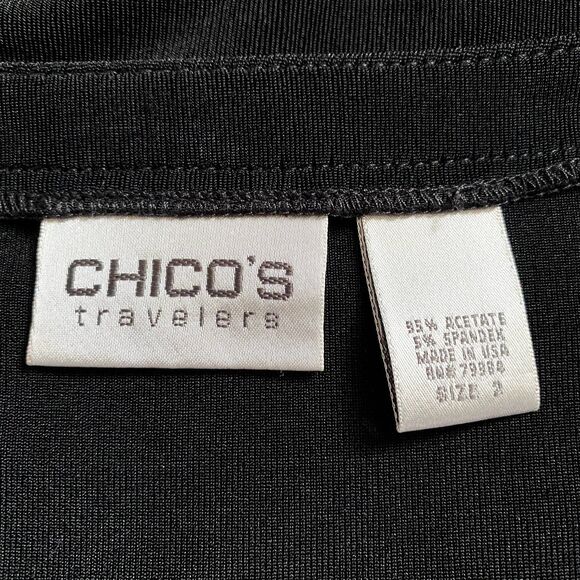 Chico's Travelers Black Slinky Blouse Short Sleeve Ruched Bust Size Large (2) - Picture 4 of 4